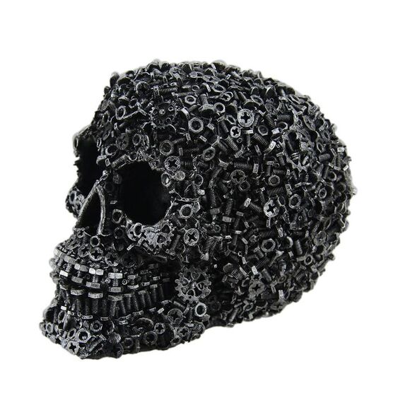 Scrap Head Steampunk Junk Pile Nuts & Bolts Covered Skull Statue 6 inch - Picture 2 of 4